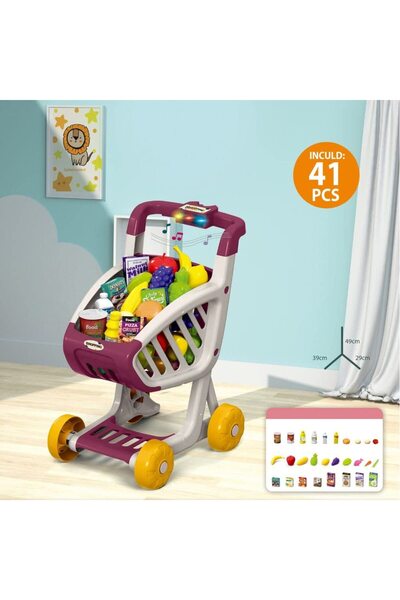Matadi Dark Pink children's shopping cart with moving wheels, equipped with lights and 16 melodies