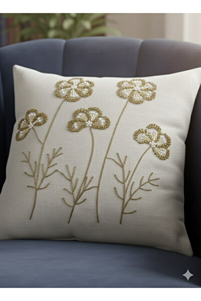 e-Bizz Store Pullu & Taşlı & Punch Nakışlı 1 Adet Kırlent Kılıfı