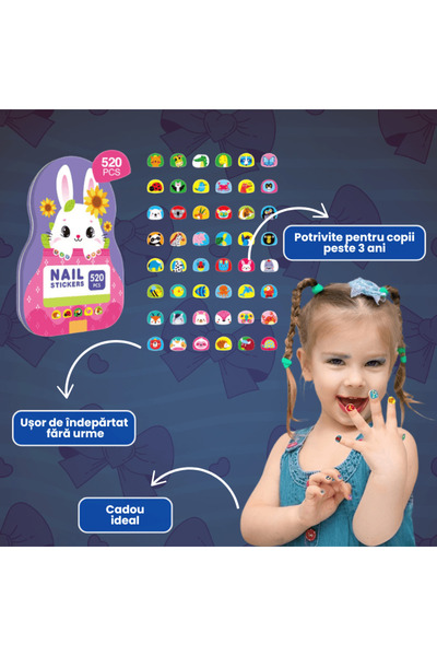 OferteTop Set of 520 Colorful Nail Stickers for Kids, Durable and Easy to Apply