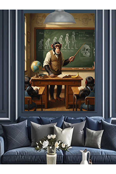 KanvasSepeti Profesorul Maimuță Pictură în ulei de înaltă calitate texturat C...