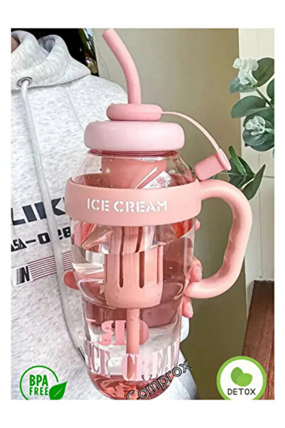 Dörtel Tedarik Bıgmug Ice Cream Tritan Water Bottle with Straw Detox Flask 1300 ml