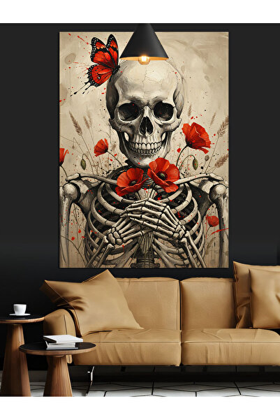KanvasSepeti Schelet de craniu Pictură în ulei de înaltă calitate texturat Pâ...