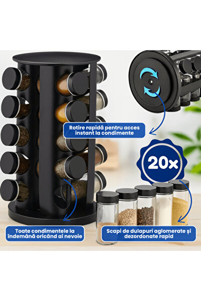 OferteTop 360° Rotating Spice Organizer with 20 Jars Included