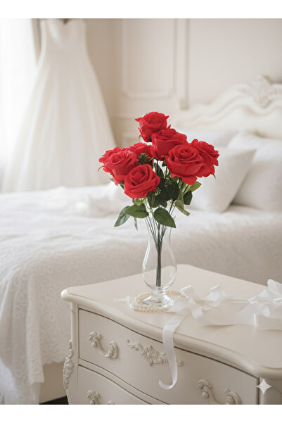 YASİMA 1 adet 10 dallı kırmızı zerafet gülü ev vazo dekor