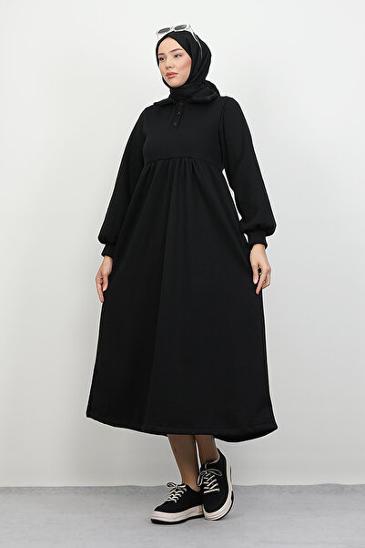Lamia Giyim Şevval Düğmeli Elbise Siyah