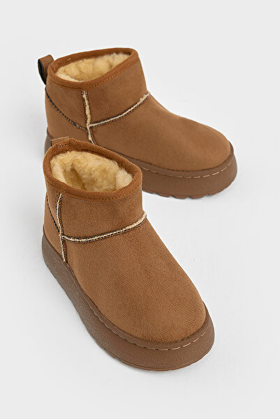 Tonny Black Children's Unisex Tan Thick Poly Sole Fur Inside Suede Look Casual Boots