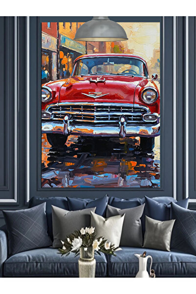 KanvasSepeti Roșu clasic Pictură în ulei de înaltă calitate texturat Pânză Ca...