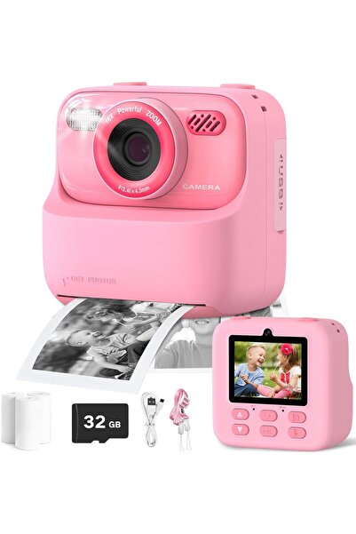 ZONEY كاميرا طباعة فورية للأطفال، شاشة 2.4 بوصة (وردي)