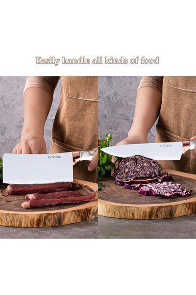 Generic 9-Piece White Cracked Handle Kitchen Knife Set with Acrylic Stand