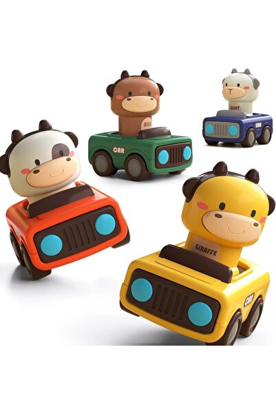 Generic Push-and-Go Toy Cars for Toddlers (1-3 yrs), Animal Friction Race Cars, 4-Pack, Multicolor