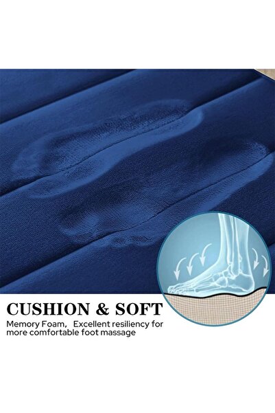 JZS Memory Foam Bath Mat Set 3 Pieces Non-Slip Absorbent Machine Wash Blue