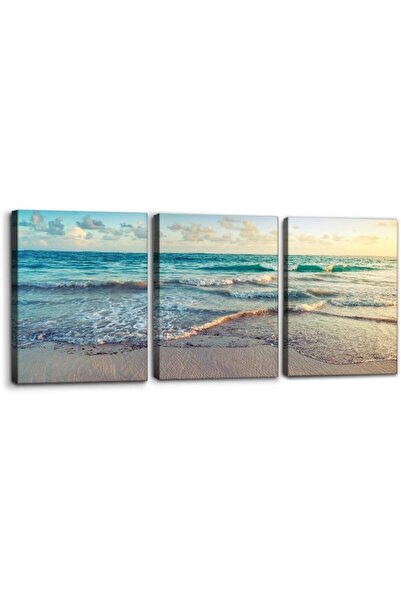 ALAYRA International لوحة فنية جدارية من قماش الكتان لشروق الشمس على ساحل الم...