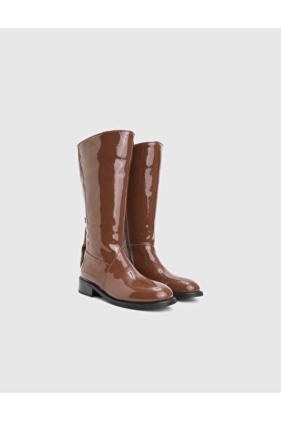 İLVİ Giviti Hakiki Rugan Deri Kahverengi Kadın Çizme