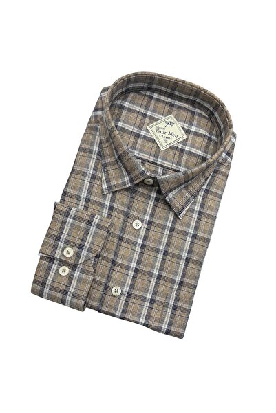 GÖMLEK GALERİSİ Classic Wide Cut Plaid Flannel Wool Men's Shirt