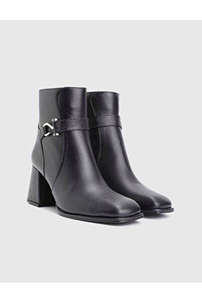 İLVİ Digna Genuine Floater Leather Navy Blue Women's Heeled Boots