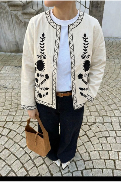FEMELLE Women's White Embroidered Cotton Jacket