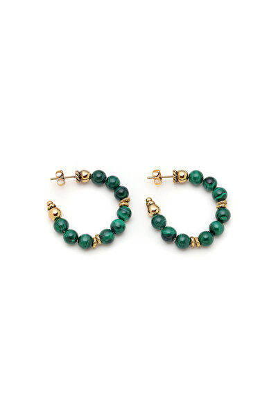 Mon Reve Amor Malahit Natural Stone Hoop Earrings with Pins