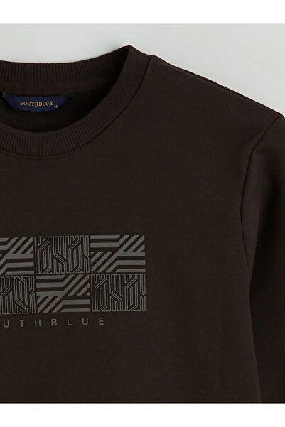 LC Waikiki Мъжки дебел суичър с щампа с кръгло деколте