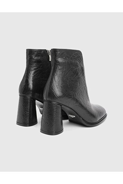 İLVİ Greg Genuine Crazy Leather Black Heeled Women's Boots