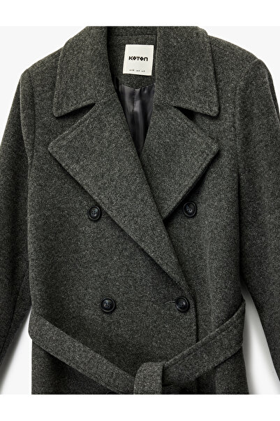 Koton Trench Coat Long Sleeve Pocketed Double-Breasted Belted