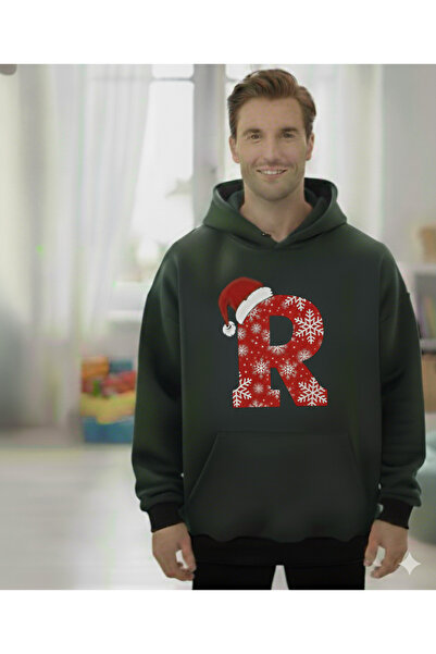 ÇAĞLA KURT M N O P R S t U V Y Z Letter Men's Christmas Themed Hooded Pocket Sweatshirt Pullover Gift Outfit