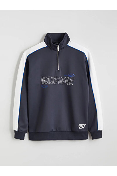 LC Waikiki Mock Neck Printed men's thick sweatshirt