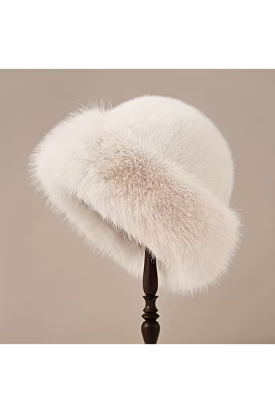 Şirin Giyim Aksesuar Yumuşak Peluş Şapka - Ekru Kürk Kalpak