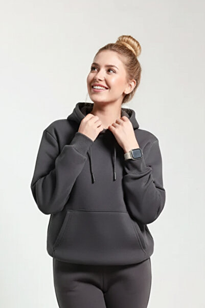 OXVİN Γυναικεία φούτερ Kangaroo Pocket Hooded 3 κλωστών Puff Soft (Fleece Inside) Φούτερ - Oversize ORIGINAL MOLD