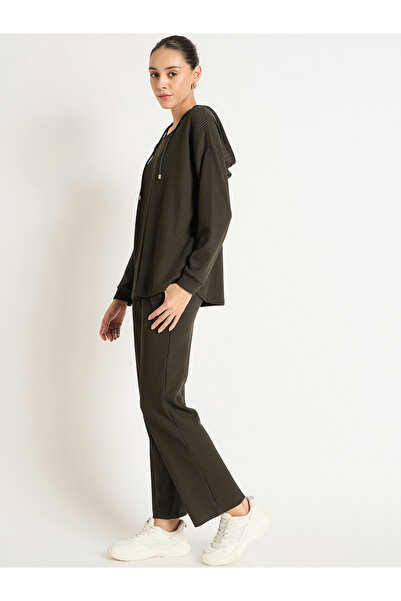 Femmella By Styli Olive Waffle Knit Hoodie and Joggers Co-Ords