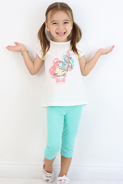 Breeze Girl's Capri Tights Set Floral Girl Printed 1.5-5 Years Old, Ecru