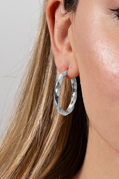 Söğütlü Silver 925 ayar gümüş küpe rodyumlu 33 mm burgu oval şekilli şarnel h...