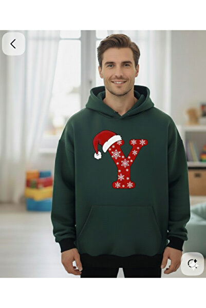 ÇAĞLA KURT M N O P R S t U V Y Z Letter Men's Christmas Themed Hooded Pocket Sweatshirt Pullover Gift Outfit