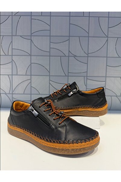 Anıl Ayakkabı Napa 8207 Women's Black Rubber Laced Zippered Daily Sports Orthopedic Shoes