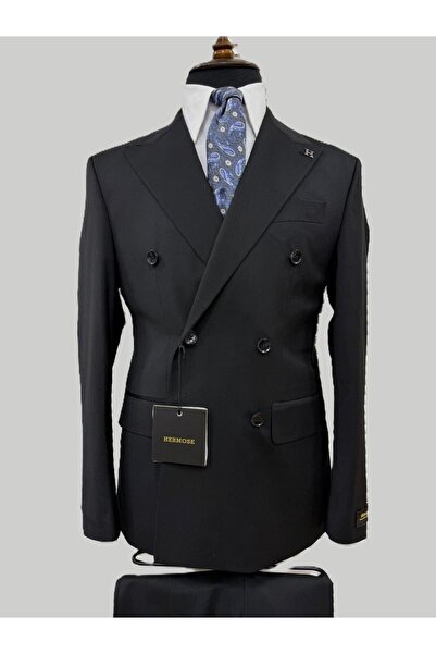 HERMOSE Black Double-Breasted Modern Fit Suit |   Premium Collection
