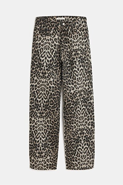 Saade Women's Leopard Print High Waist Wide Leg Jean Pants