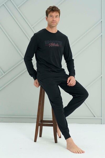 REMSA Ανδρικό Σετ Πιτζάμες Μακρυμάνικο Χτενισμένο Βαμβακερό 2223 Μαύρο05