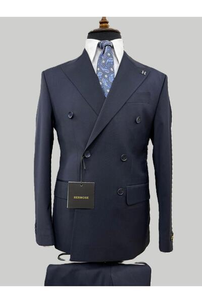 HERMOSE Navy Blue Double-Breasted Modern Fit Suit |   Premium Collection