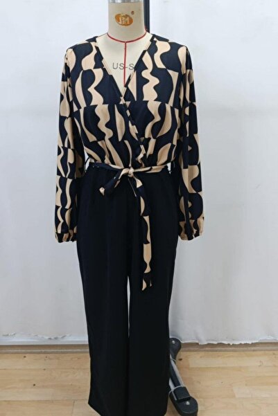 Mossta Double-Breasted Imported Crepe Jumpsuit with Collar Belt - Black