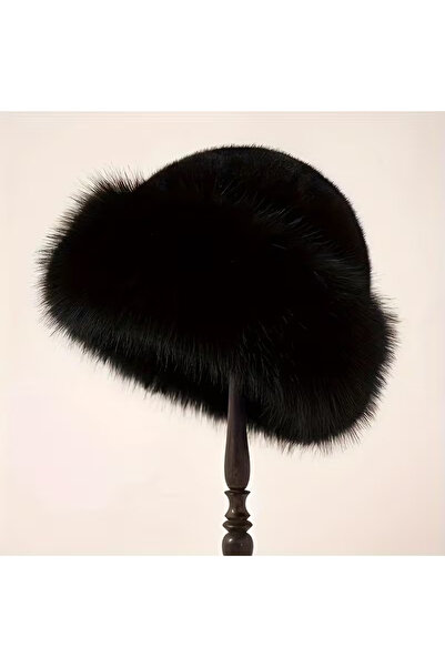 Şirin Giyim Aksesuar Μαλακό βελούδινο καπέλο - Μαύρο γούνινο καπέλο