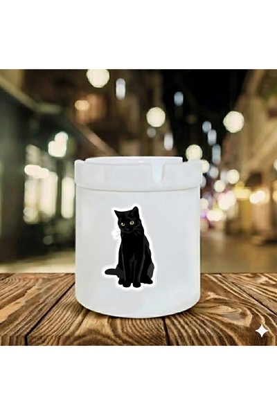 sartre art pisică cik Seri2 Kara pisică cu imprimeu Scrumieră din porțelan Sö...