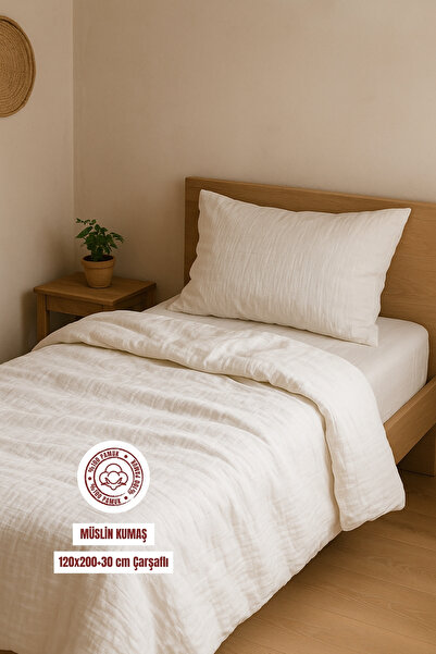 sutra 100% Cotton Muslin Fabric Single Size Fitted Sheet Duvet Cover Set