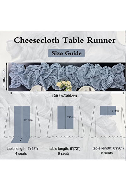 Generic Blue Translucent Cheesecloth Table Runner 90x400cm, Wedding Bridal Shower Party Table Decor