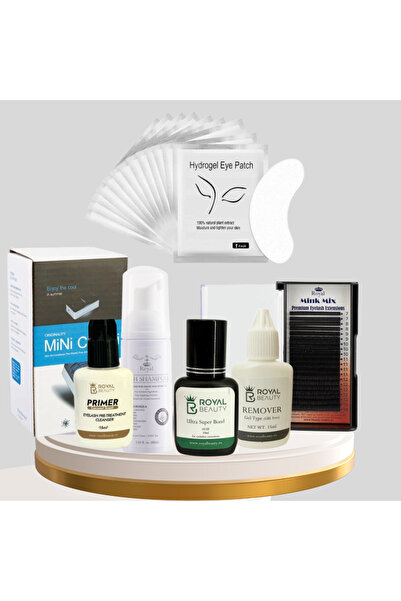 Royal Eyelash Extensions Beginner Kit – Shampoo, Primer, Adhesive, Remover, 20 Rows of Extensions