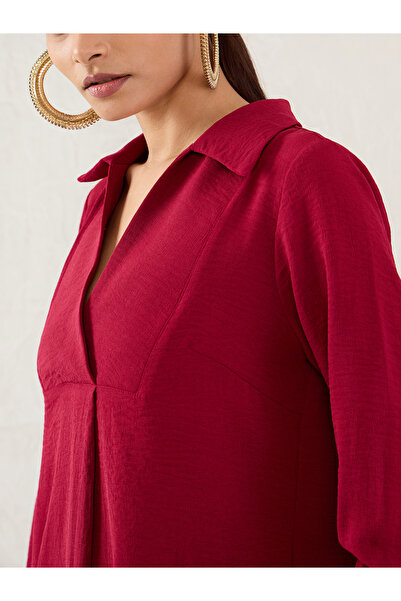 Femmella By Styli Maroon Open Collar Shirt and Trousers Co-ords