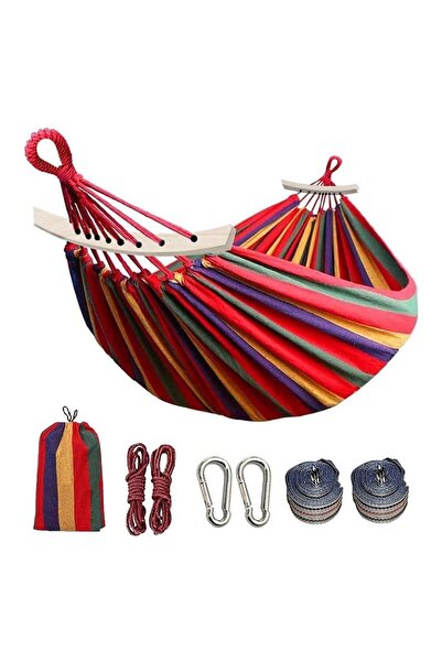JZS Double Hammock 2 Person Cotton Canvas with Carrying Bag 260x80cm Red