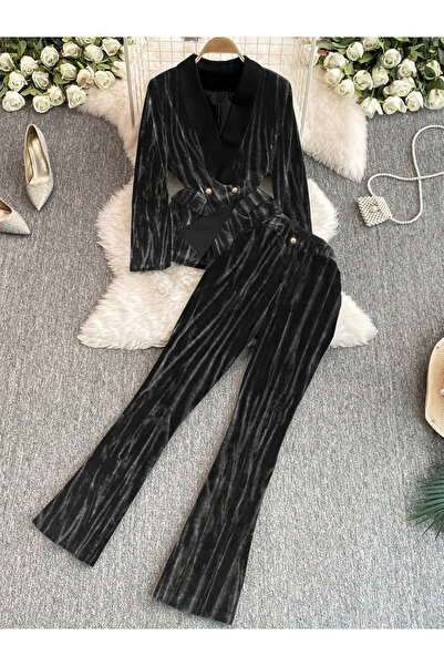 Take Two By Styli Black Velvet Blazer and Trousers Co-ords