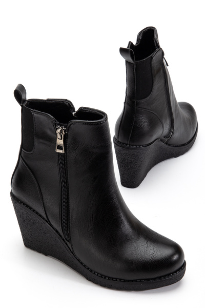 guijarro Günlük & Şık Siyahi Deri Dolgu Topuk Kışlık Bot ( 8cm )