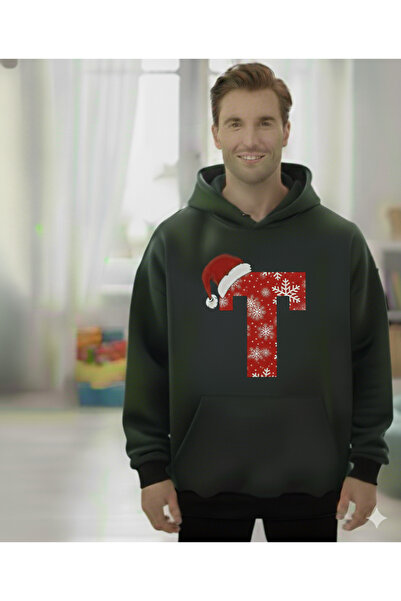 ÇAĞLA KURT M N O P R S t U V Y Z Letter Men's Christmas Themed Hooded Pocket Sweatshirt Pullover Gift Outfit