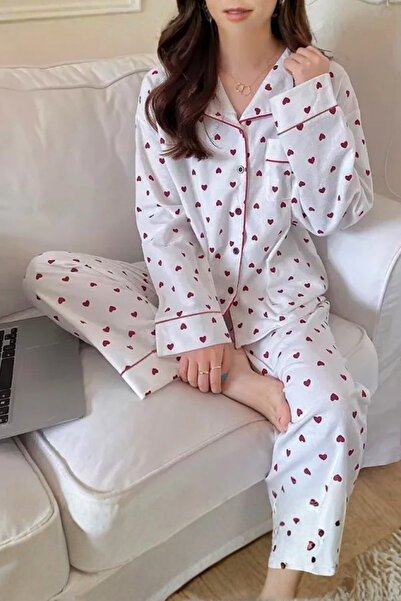 Muchmy Heart Pattern Womens Pajama Set Cozy Soft Fabric Two Pieces Lounge set