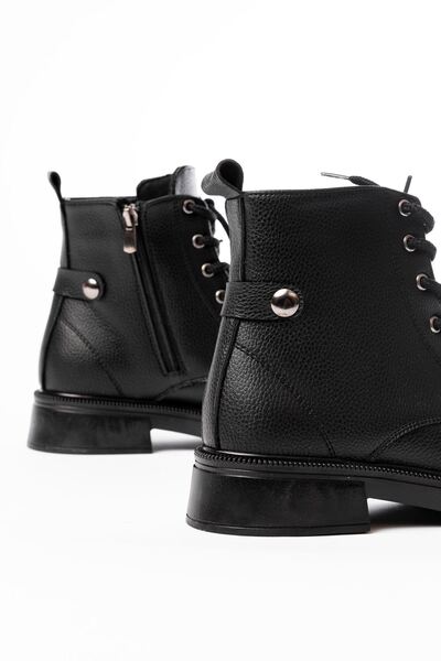 Zerenyus ZRİN-2003 Premium Μαύρες Γυναικείες Μπότες με κορδόνια και φερμουάρ Galata